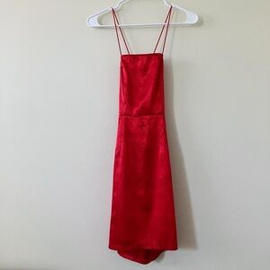Red jacquard backless oriental mini dress